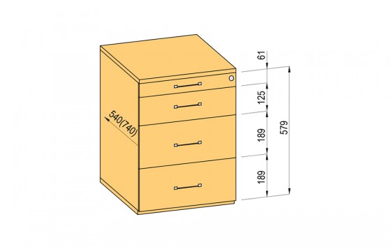 K-BBP conteneur 540/292mm type 4/ver 1 tiroir métal extension partielle blocage