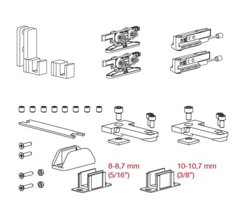 TERNO Vetro 40 Drag ensemble de ferrures pour porte verre 80kg avec absorbeur