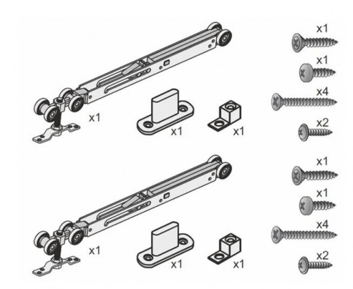 K-SEVROLL ensemble de ferrures pour portes intérieures Simple 18 Galaxy 50kg 2x