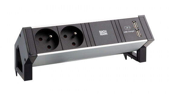 BACHMANN 937.134 Desk 2, alu noir, 2x230V, 2x USB-A charge