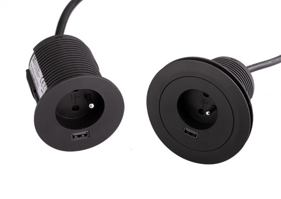 VersaTag prise électrique 1x 230V FR, 1x USB A, noir
