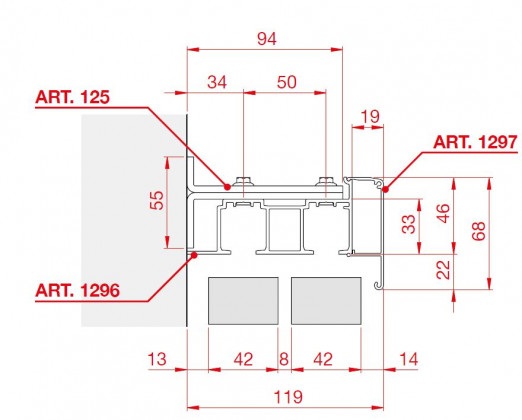 TERNO porte coulissante intérieure 40-80kg, art. S.125 support guidage supérieur
