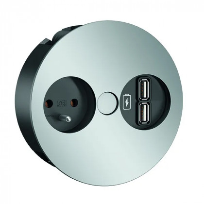 BACHMANN 931.034 Twist USB, 1x 230V + 1x USB-A double chargeur, chrome mat