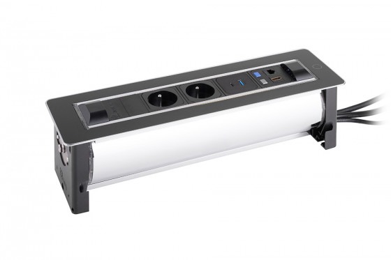 VersaTurn prise électrique 2x 230V FR, USB A/C, 1x RJ45, HDMI, verre noir