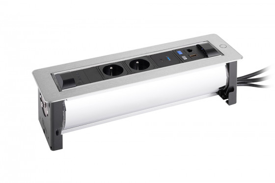 VersaTurn prise électrique 2x 230V FR, USB A/C, 1x RJ45, HDMI, surface inox VersaTurn prise électrique 2x 230V FR, USB A/C, 1x RJ45, HDMI, surface inox