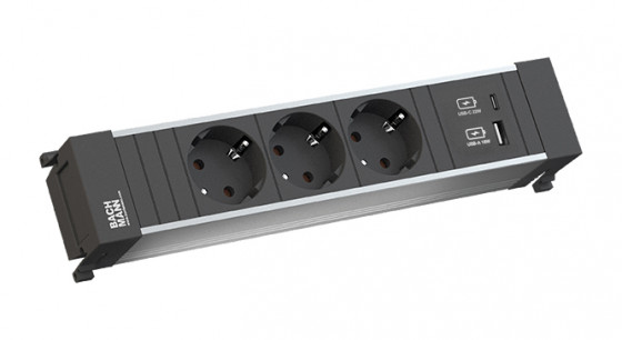 BACHMANN 916.502 unité a tiroirs 3x 230V schuko + USB A/C 22W