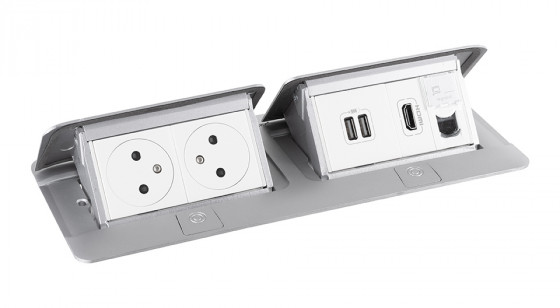 LEGRAND Pop-up double, 2x 230V, USB A+A alim., 1x RJ45, HDMI, alu