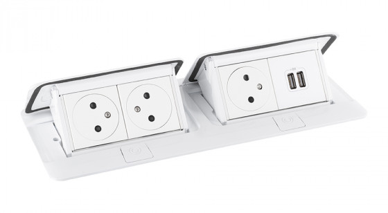 LEGRAND Pop-up double, 3x 230V, USB A+A alim, blanc