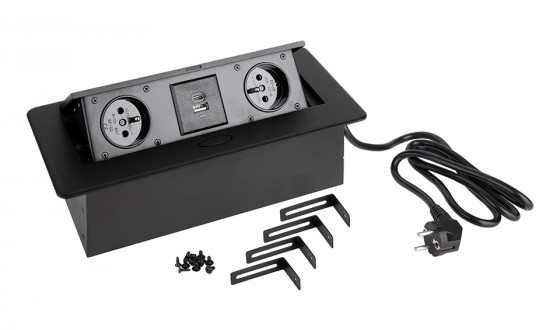StrongPower prise électrique 2x 230V, Fr, 2x USB A+C, noir