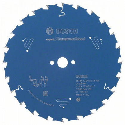 BOSCH 2608644138 Saw blade Expert for Construct Wood 184 x 16 x 2.0 mm, 24