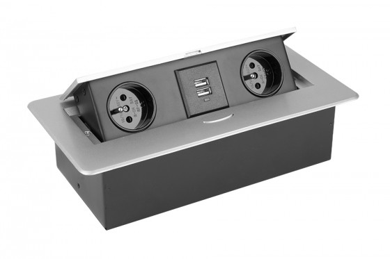 StrongPower prise électrique 2x 230V, 2x USB Power, argenté