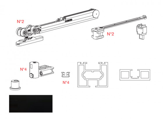 TERNO Universal Eclettica kit pour portes coulissantes 2600x1200mm, amortisseur,