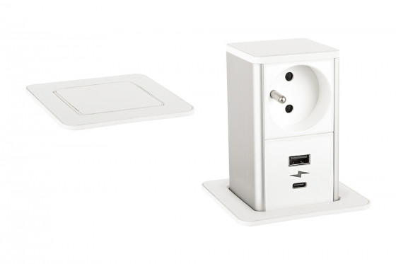 StrongPower PowerUp tiroir, 1x230V, Française, chargeur USB A+C, blanc