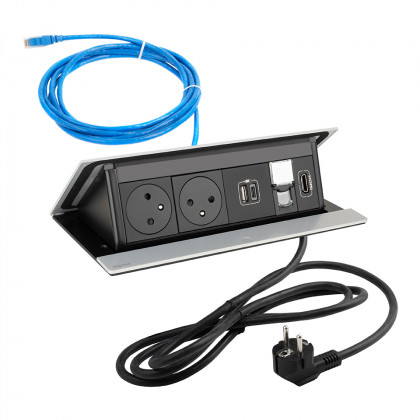 LEGRAND prise électrique PopUp, 2x 230V FR, USB A+C, RJ45, HDMI, alu anodisé LEGRAND prise électrique PopUp, 2x 230V FR, USB A+C, RJ45, HDMI, alu anodisé
