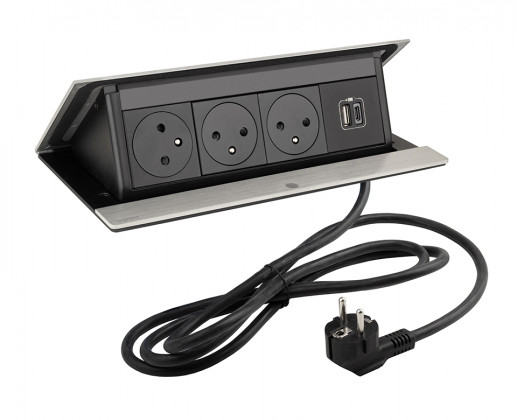 LEGRAND prise électrique PopUp, 3x 230V FR, 1x USB A+C, alu brossé LEGRAND prise électrique PopUp, 3x 230V FR, 1x USB A+C, alu brossé