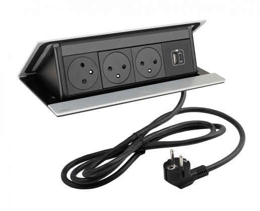 LEGRAND prise électrique PopUp, 3x 230V FR, 1x USB A+C, alu anodisé LEGRAND prise électrique PopUp, 3x 230V FR, 1x USB A+C, alu anodisé
