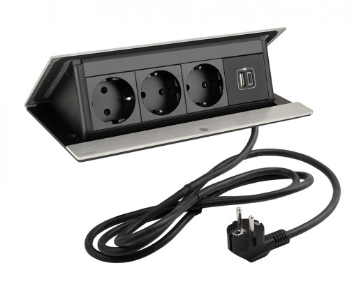 LEGRAND prise électrique PopUp, 3x 230V, Schuko, 1x USB A+C, alu brossé LEGRAND prise électrique PopUp, 3x 230V, Schuko, 1x USB A+C, alu brossé