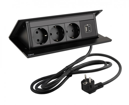 LEGRAND prise électrique PopUp, 3x 230V, Schuko, 1x USB A+C, noir mat LEGRAND prise électrique PopUp, 3x 230V, Schuko, 1x USB A+C, noir mat