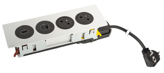 K- LEGRAND prise électrique Disq´In 2x 230V FR + 1x USB A+C, HDMI, noir/inox K- LEGRAND prise électrique Disq´In 2x 230V FR + 1x USB A+C, HDMI, noir/inox