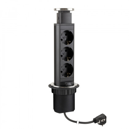 StrongPower prise électrique escamotable, 3x 230V Schuko, noir