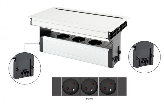 VersaFlap Mono 2.0 prise électrique 3x 230V, Française, blanc mat VersaFlap Mono 2.0 prise électrique 3x 230V, Française, blanc mat