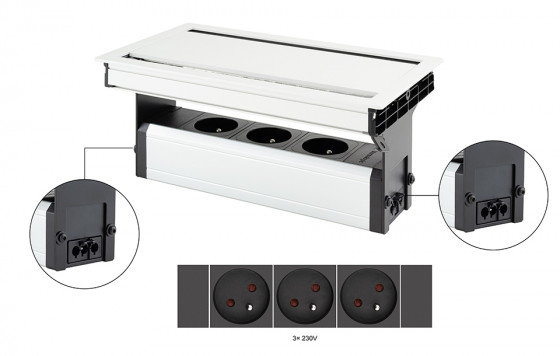 VersaFlap dual 2.0 prise électrique 3x 230V, Française, blanc mat