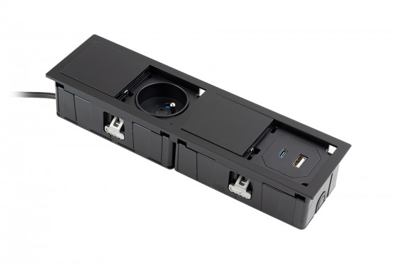 VersaHit Mono combi prise électrique 1x230V, Française, USB A/C, noir mat