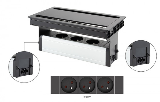 VersaFlap dual 2.0 prise électrique 3x 230V, française, noir mat VersaFlap dual 2.0 prise électrique 3x 230V, française, noir mat