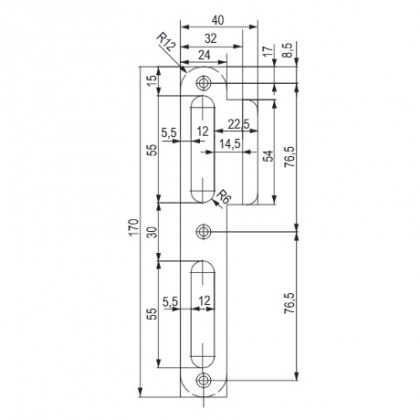 TWIN Contre-plaque pour porte sans feuillure - long, gauche