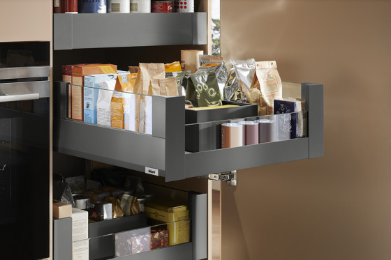 K-BLUM Merivobox, tiroir E boxcover 600mm/40kg, gris foncé OG, int., verre