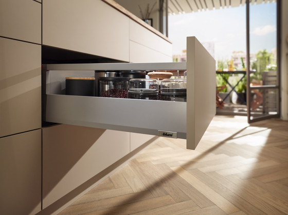 K-BLUM Merivobox, tiroir E reling 400mm/40kg, gris clair IG, vis a bois K-BLUM Merivobox, tiroir E reling 400mm/40kg, gris clair IG, vis a bois