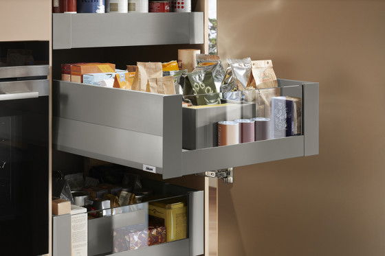 K-BLUM Merivobox tiroir E boxcap 300mm/40kg, gris clair IG, intérieur, verre