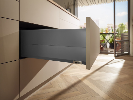 K-BLUM Merivobox tiroir E boxcap 400mm/40kg, gris foncé OG, Inserta