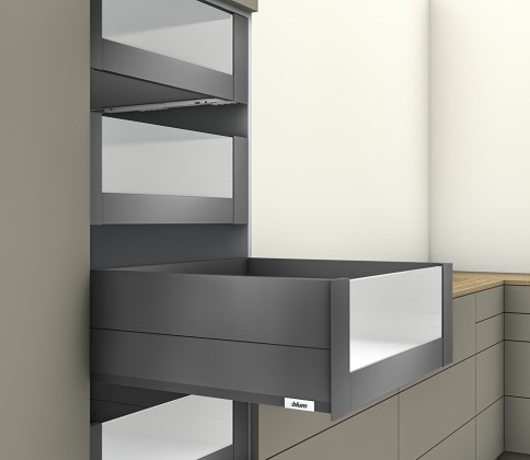 K-BLUM Merivobox E Boxcap 550 mm, 70 kg, Orion gris, interne, verre