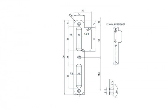 TWIN Contre-plaque pour porte sans feuillure - court, gauche