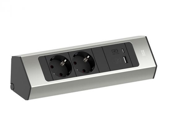 BACHMANN 932.002 Casia 2, 2x230V + 1xUSB A/C stainless steel look schuko