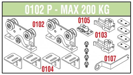 SISCO kit de quincaillerie pour portes coulissantes 200kg art. 102/P