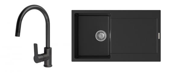 StrongSinks S3 évier granit Zala 860x500mm noir + robinet Loira noir mat