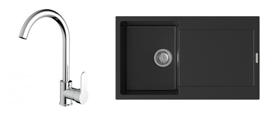 StrongSinks S3 évier granit Zala 860x500 noir + robinet Seina chromé