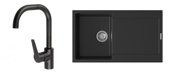StrongSinks évier granit Zala 860x500 noir + robinet Garonne U