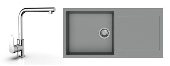 StrongSinks évier granit Zala 1000x500 gris + robinet Stréva L