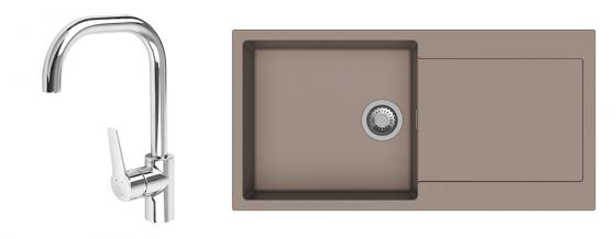 StrongSinks évier granit Zala 1000x500 marron + robinet Garonne U chro