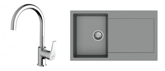 StrongSinks S3 évier granit Zala 860x500 gris + robinet Rhona chromé