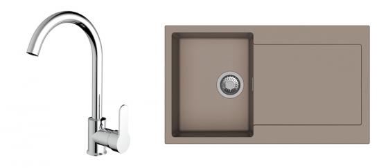 StrongSinks S3 évier Zala 860x500mm brun + robinet Seina chromé