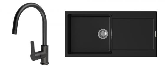 StrongSinks évier granit Zala 1000x500 noir + robinet Loira noir mat