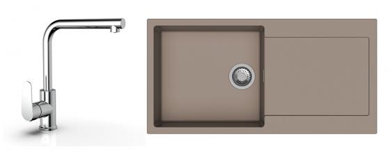 StrongSinks évier granit Zala 1000x500 marron + robinet Stréva L