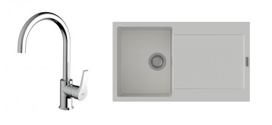 StrongSinks évier granit Zala 860x500 blanc + robinet Rhona chromé