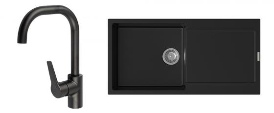 StrongSinks évier granit Zala 1000x500 noir + robinet Garonne U noir mat