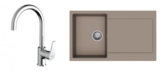 StrongSinks S3 évier granit Zala 860x500 brun + robinet Rhona chromé