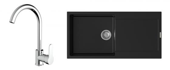 StrongSinks évier granit Zala 1000x500 noir + robinet Seina chromé